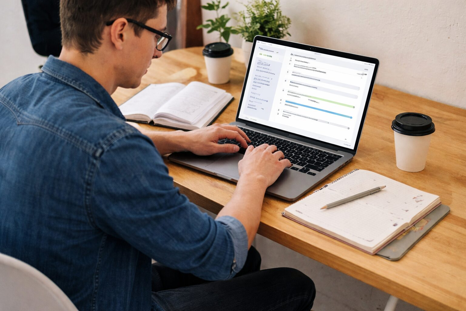 University student checking AI study output against notes on a laptop